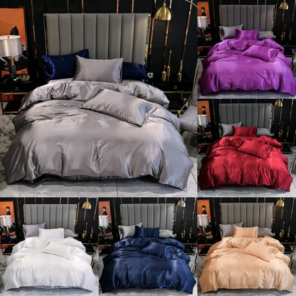 Satin Silk Bedding Set 3: Duvet Cover+Pillowcases Duvet Cover+Dual Pillowcases