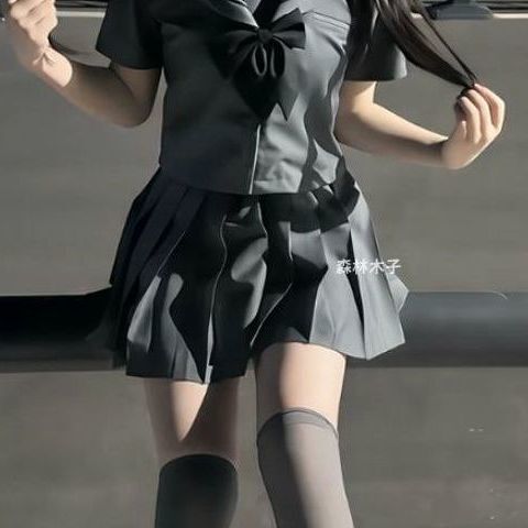 JK制服新款灰二本水手服长袖短袖基础款学院风穿搭百搭短裙一整套|undefined