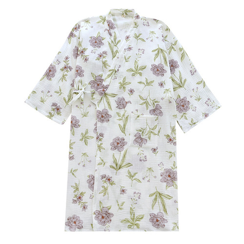 Crepe Kimono Nightgown Women's Four Seasons Thin Lace Japanese Steam Bath Robe Cotton Double Layer Crepe Hot Spring Robe