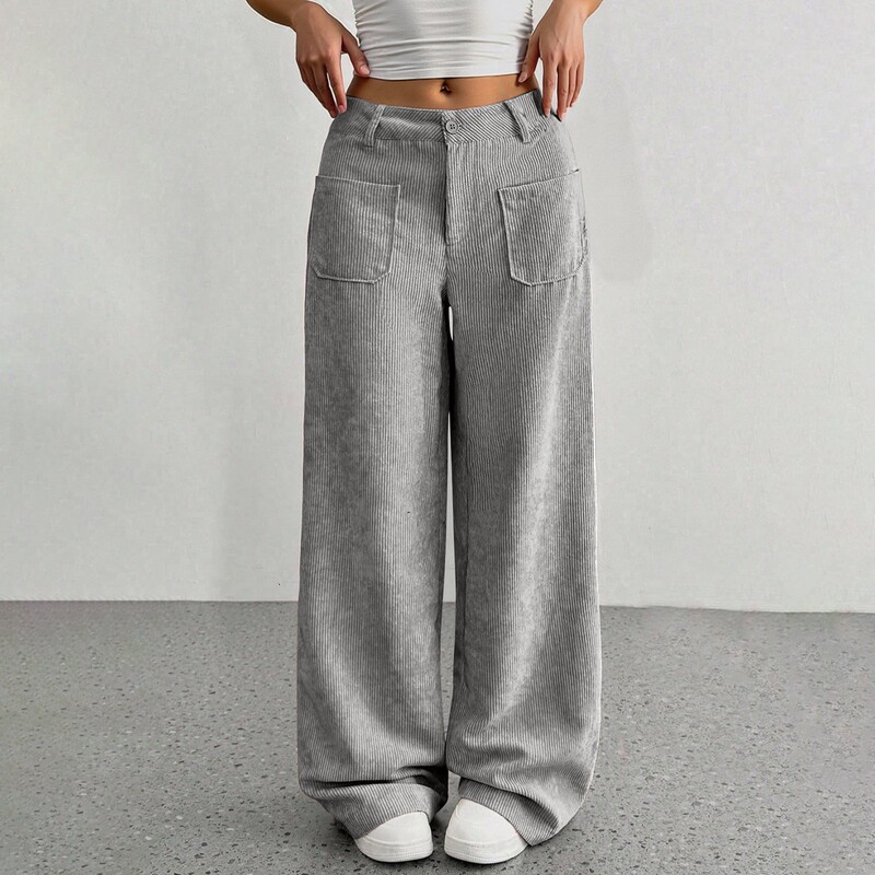 European and American Corduroy Wide-Leg Pants for Women, New Loose Casual Long Pants with Pocket Design, Fashionable Women's Clothing European and American Corduroy Wide-Leg Pants for Women, New Loose Casual Long Pants with Pocket Design, Fashionable Women's Clothing