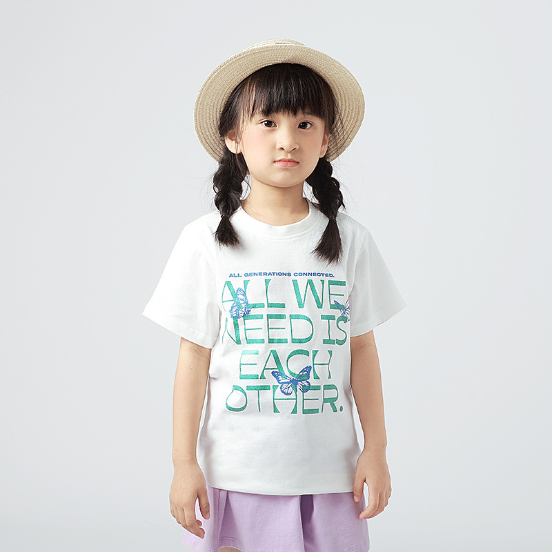 Ropa infantil de algodón de verano estilo coreano nueva camiseta de las niñas niños grandes brillo impreso transpirable superior bebé niñas de manga corta al por mayor