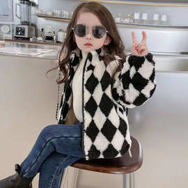 2023女童外套加绒秋冬新款羊羔绒洋气保暖宝宝上衣毛毛加厚外套潮