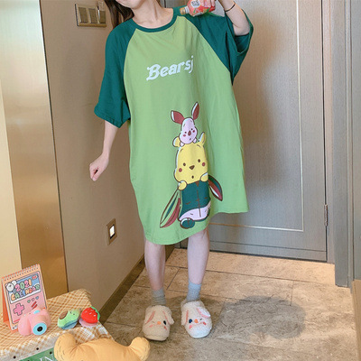 2022 nuevo camisón de verano de las mujeres de dibujos animados de manga corta venta caliente pijamas delgados ropa para el hogar suelta sudeste asiático transfronterizo