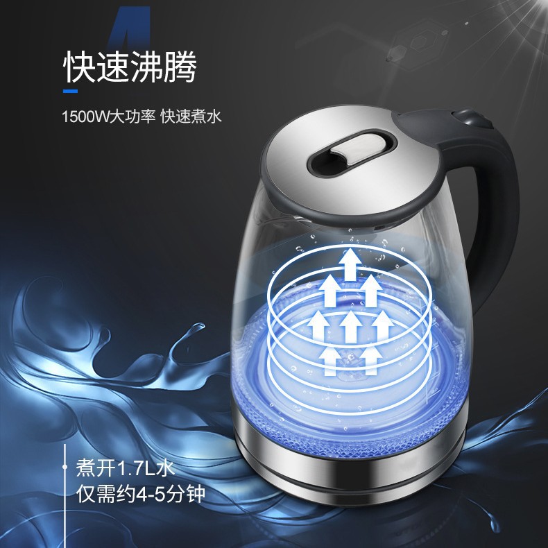 Fábrica al por mayor de vidrio hogar Hervidor eléctrico de gran capacidad de apagado automático Hervidor de té hervidor de vidrio