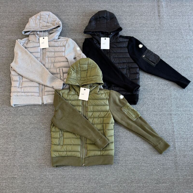 M Brand Cross-Border Classic Round Badge Short Slim-Fit Hooded Zip-Up Jacket with Knit and Cotton Splicing for Urban Casual Wear M Brand Cross-Border Classic Round Badge Short Slim-Fit Hooded Zip-Up Jacket with Knit and Cotton Splicing for Urban Casual Wear