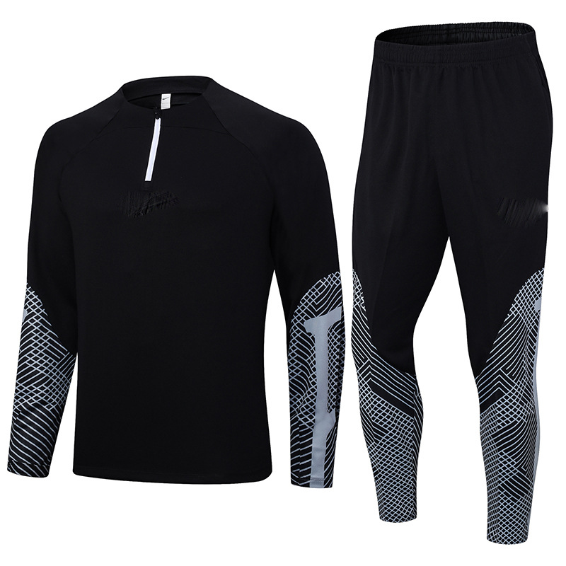 Pantaloni da calcio a maniche lunghe con mezza cerniera liscia per le partite autunnali invernali, maglia della squadra, tuta da allenamento fitness e_voghion.com