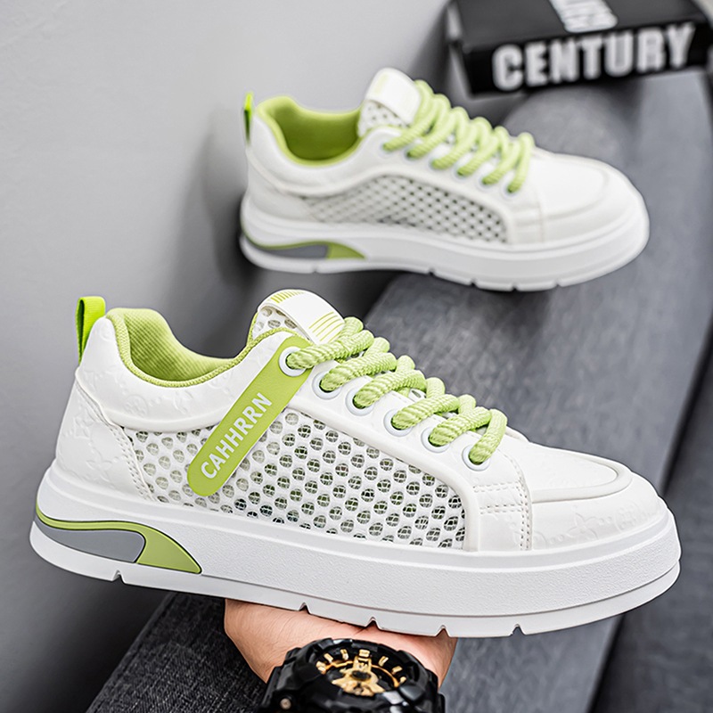 Zapatillas huecas de red grande, zapatos casuales de malla para jóvenes estudiantes, verano 2025, todo fósforo, nicho, zapatos de moda para hombres