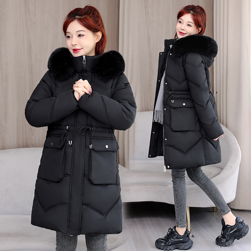 Mangas desmontables de comercio exterior ropa de algodón para mujeres 2025 nuevo invierno engrosado gran abrigo de algodón de cuello de cabello chaqueta de algodón para mujeres