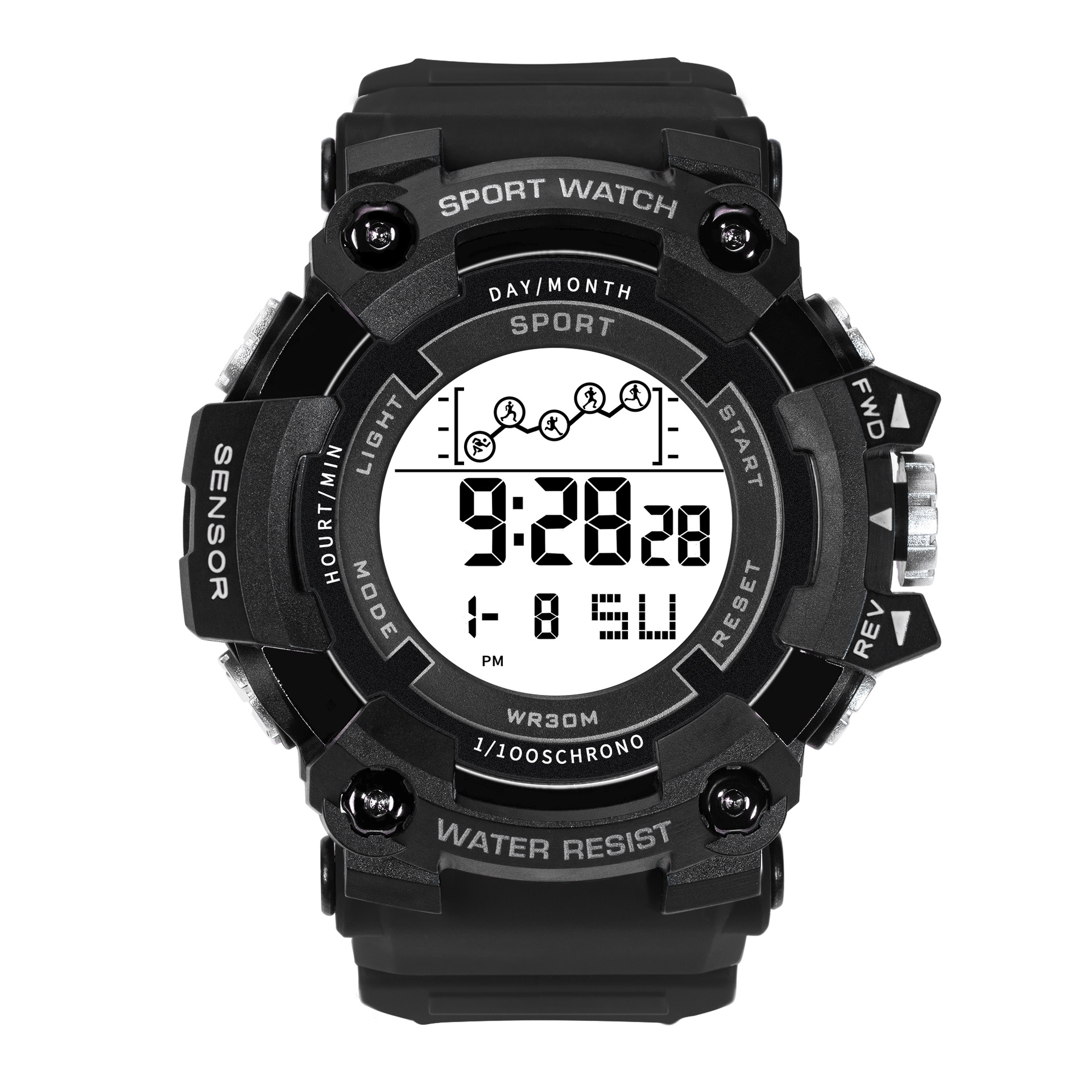 Cross-Border moda versátil multi-funcional reloj electrónico estilo deportivo de los hombres de moda dial grande al por mayor negro Tecnología Reloj