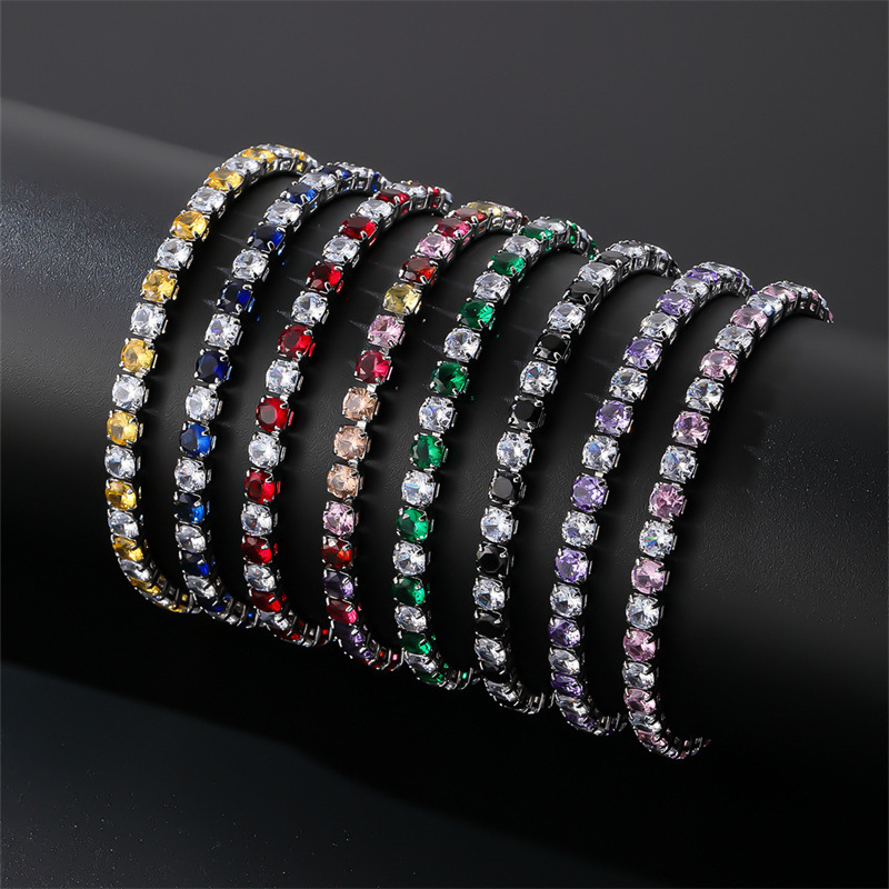 European and American Cross-Border Popular Colorful Zircon Bracelet Women's Color Full Diamond White Golden-Plated Tennis Chain Amazon's Popular Jewelry