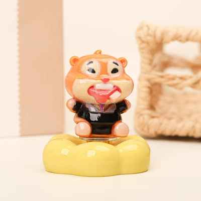 Car ornaments for desktop and car, stress-relief - crazy-beaver-yellow-ceramic-base