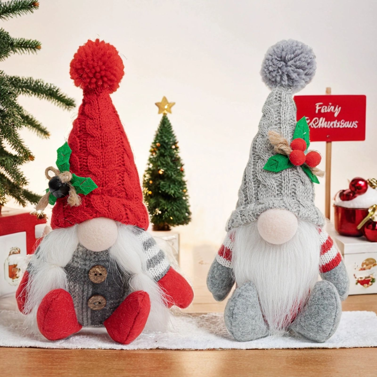 Adornos navideños transfronterizos postura sentada nórdica país americano Papá Noel gnomo adorno muñeca de punto muñeca