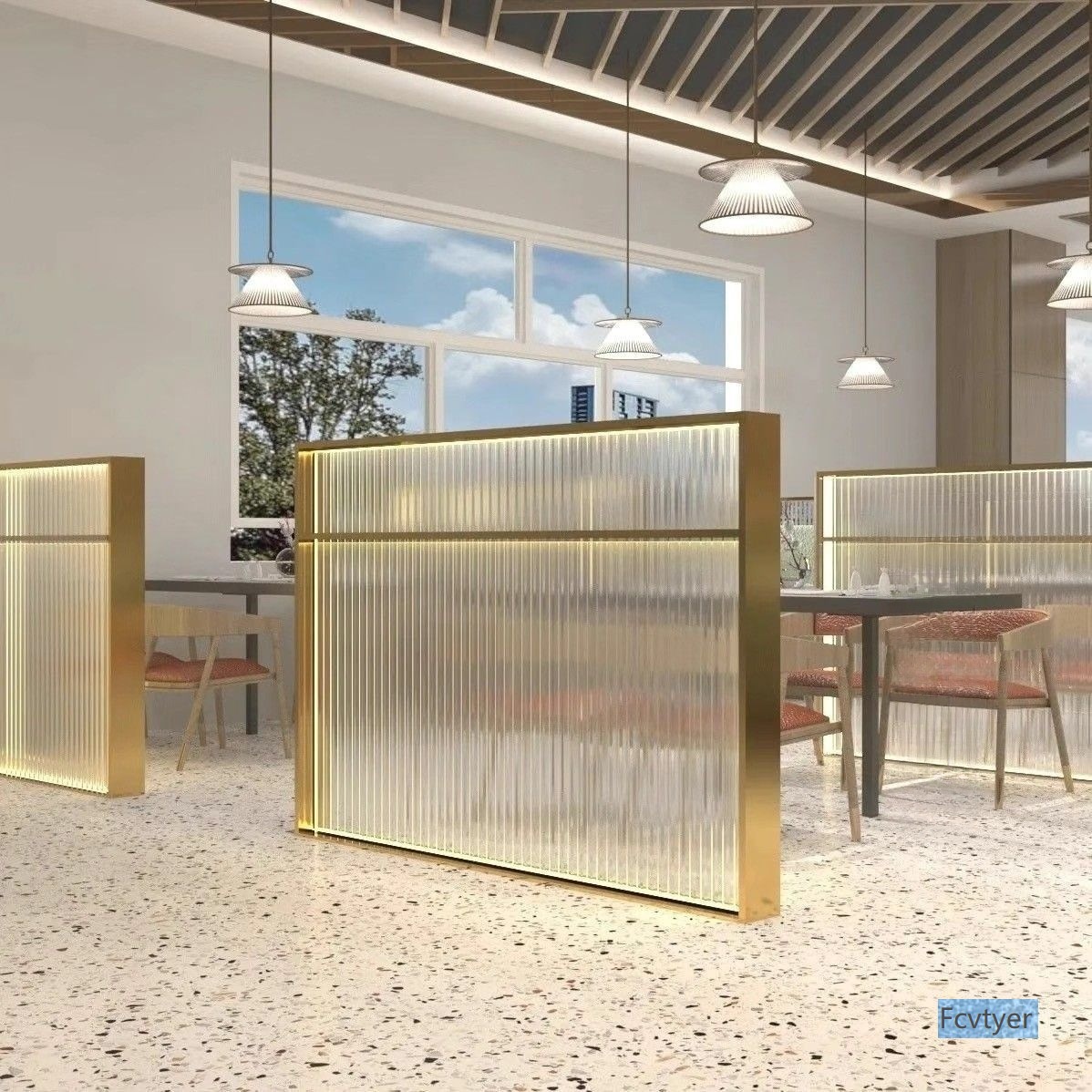 Restaurant Hot Pot Shop Changhong Glass Screen Light Luxury Booth Partition Milk Tea Shop Restaurant Bar Simple Metal Partition