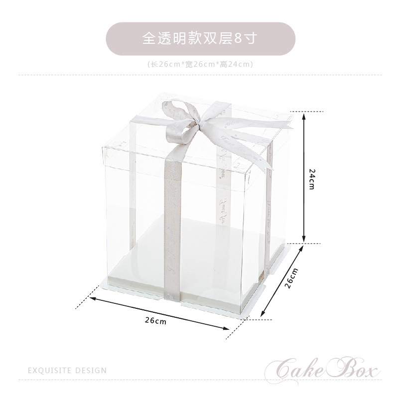 Caja de caja de pastel de cumpleaños totalmente transparente 4 4 6 6 6 8 8 10 pulgadas 12 caja de embalaje de pastel simple y doble engrosada