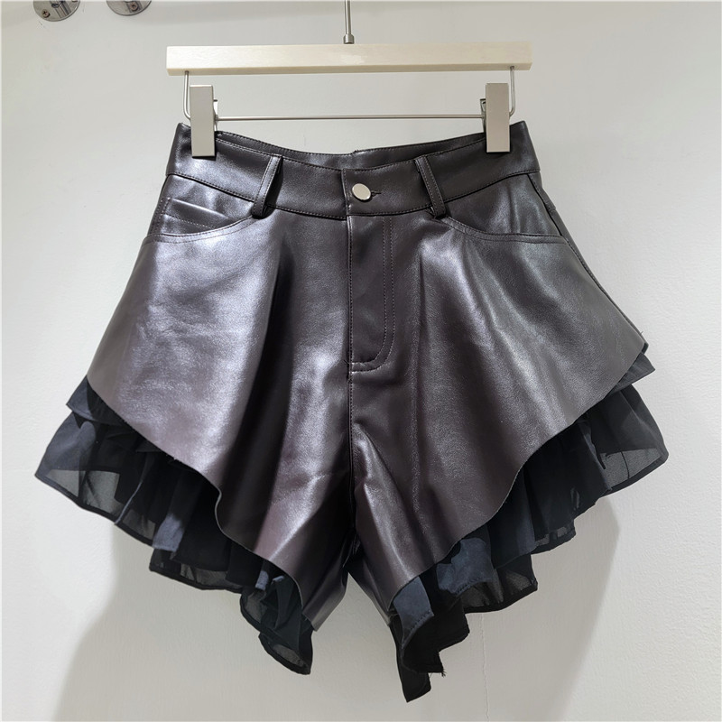 Pantalones Cortos de Cuero PU de Cintura Alta