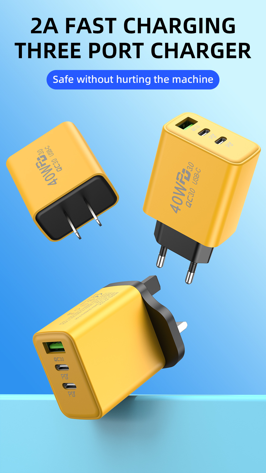 New USB+2PD Type-c Mobile Charger Multi port American, European, and British Travel Fast Charging Head_voghion.com