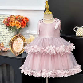 【现货秒发】女童连衣裙2025新款洋气网纱蓬蓬裙子蝴蝶结公主裙