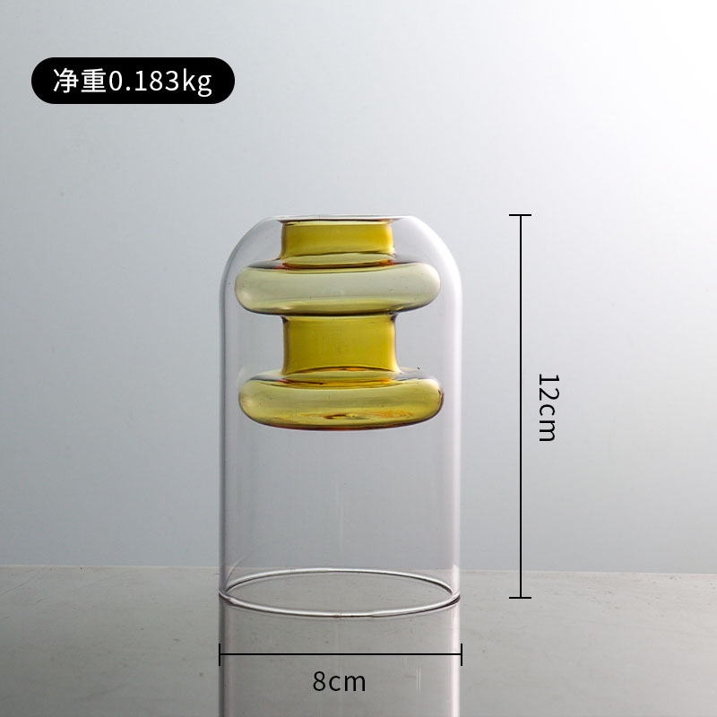 Nórdico simple doble capa colorido arreglo floral florero de vidrio sala de estar decoración escritorio creativo personalizado hidropónico decorativo florero