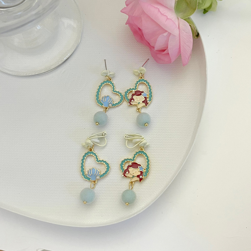 1 Pair Quantity 1 Pair Ig Style Cute Human Heart Shape Shell Enamel Plating Inlay Alloy Artificial Pearls Drop Earrings Ear Cuffs