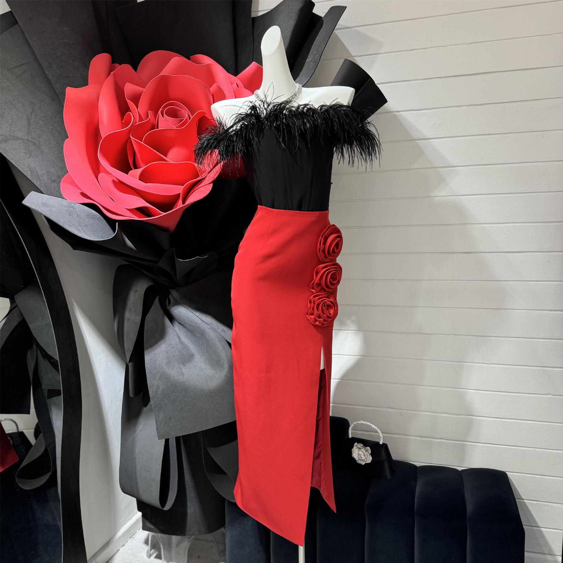 280g Weight Midi Dress Dress Length Type Hip Skirt Dresses Type Polyester Fabric Type High Waist Waist Line Inelastic Elasticity Family Gathering, Date Occasion Slim Fit Type Christmas, wedding season Festival Rose, Solid Color Pattern Summer, Spring Season Women's Gender Elegant Style, Retro Style Summer Spring Elegant Style Retro Rose Solid Color Polyester Midi Dress Skirts 9