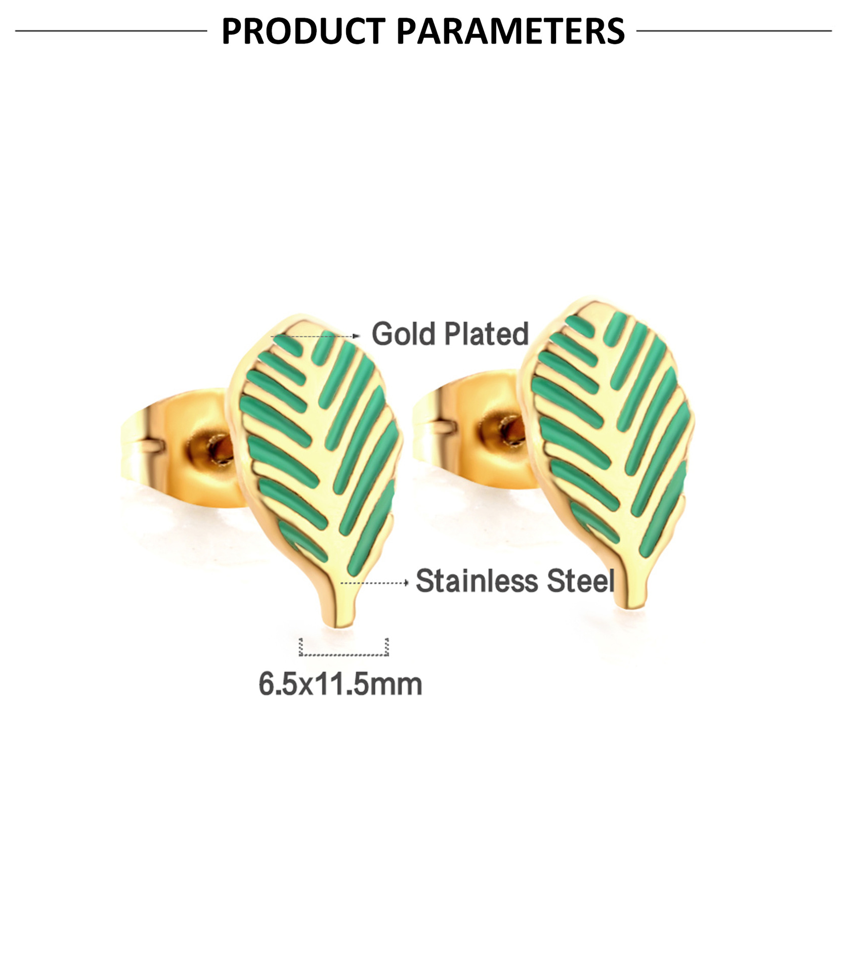 Retro Leaf Palm Star Stainless Steel Enamel Ear Studs 1 Pair