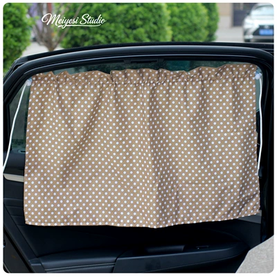 Car Sunshade Curtain Side Curtain: Car curtains - brown-and-white-dots-suction-cups-curtains