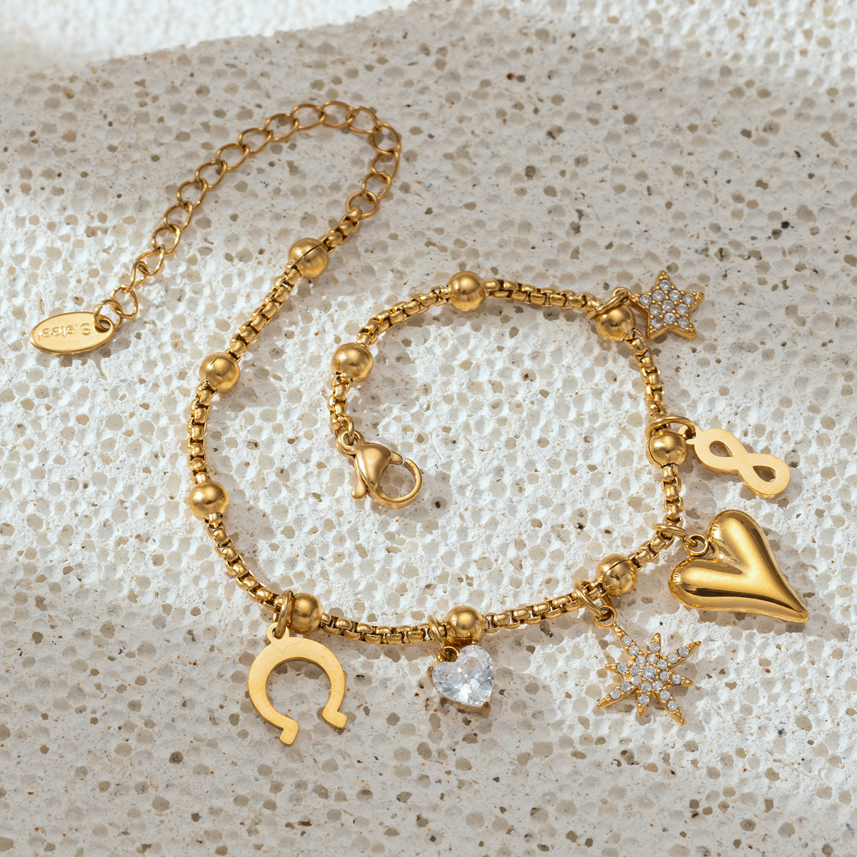 Tina Europa y los Estados Unidos pulsera de acero inoxidable lujo ligero nicho amor campanas más colgantes pulsera de piedra titanio acero no se desvanece mujer image 4