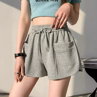 灰色运动短裤女夏季薄款外穿百搭高腰显瘦宽松休闲a字五分阔腿裤
