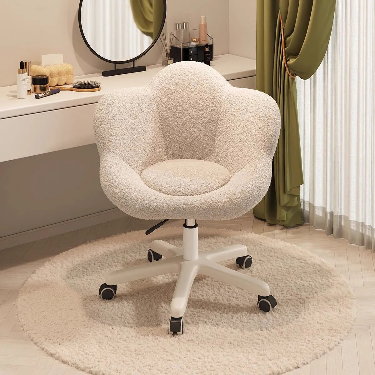 Rotating makeup chair for girls' bedroom, cream-style dressing stool, plum blossom manicure chair, special rolling stool for dressing table