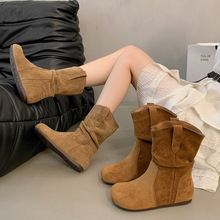 覆古骑士靴女秋冬2025新款美拉德堆堆靴慵懒风勃肯时尚短靴内增高