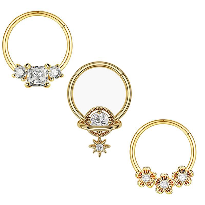 3 Pieces Quantity 3 Pieces Ear Cartilage Rings & Studs Simple Style Classic Style Solid Color 304 Stainless Steel Inlay Zircon Nose Rings & Studs