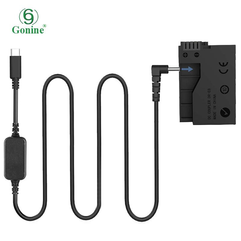 PD/TYPE C voltage regulating line + DR-E8 fake battery suitable for Canon EOS 550D 600D 650D camera