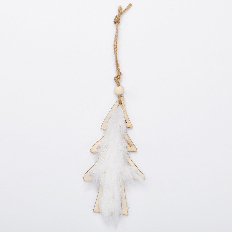 Madera de lana de madera de alce colgante de árbol de Navidad decoración de Navidad colgante de peluche marrón blanco de Navidad