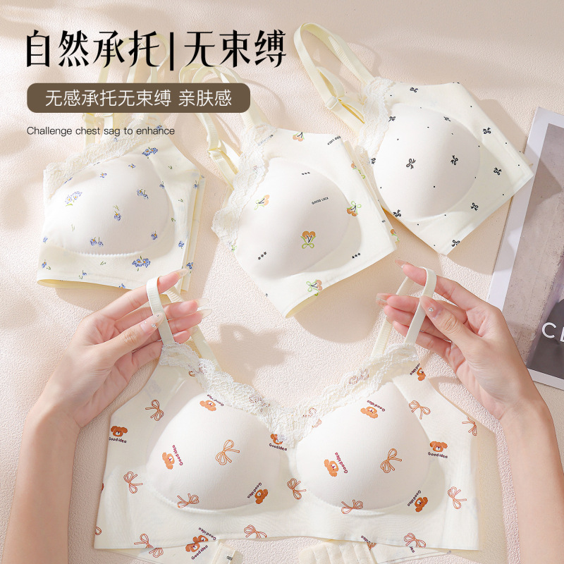 Fresh and Elegant Young Girl's Beautiful Back Fixed Cup Bra for Women with Small Busts, Sweet Lace, Wireless, Soft Support Bra Fresh and Elegant Young Girl's Beautiful Back Fixed Cup Bra for Women with Small Busts, Sweet Lace, Wireless, Soft Support Bra