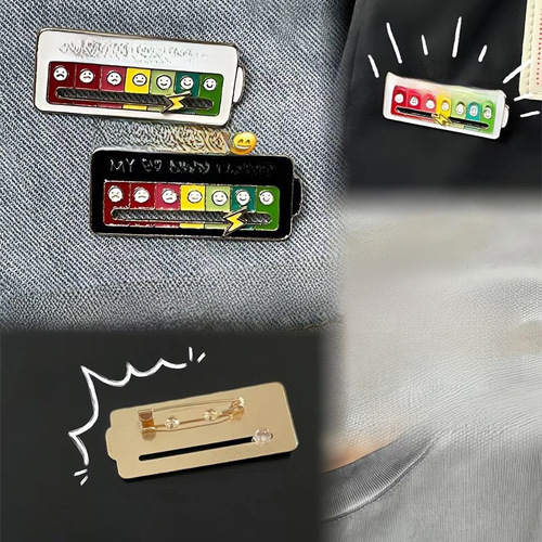Battery Mood Brooch New Energy Conversion Creates Social Meaning Metal Badges Cute For Men And Women Bags Clothes Accessories