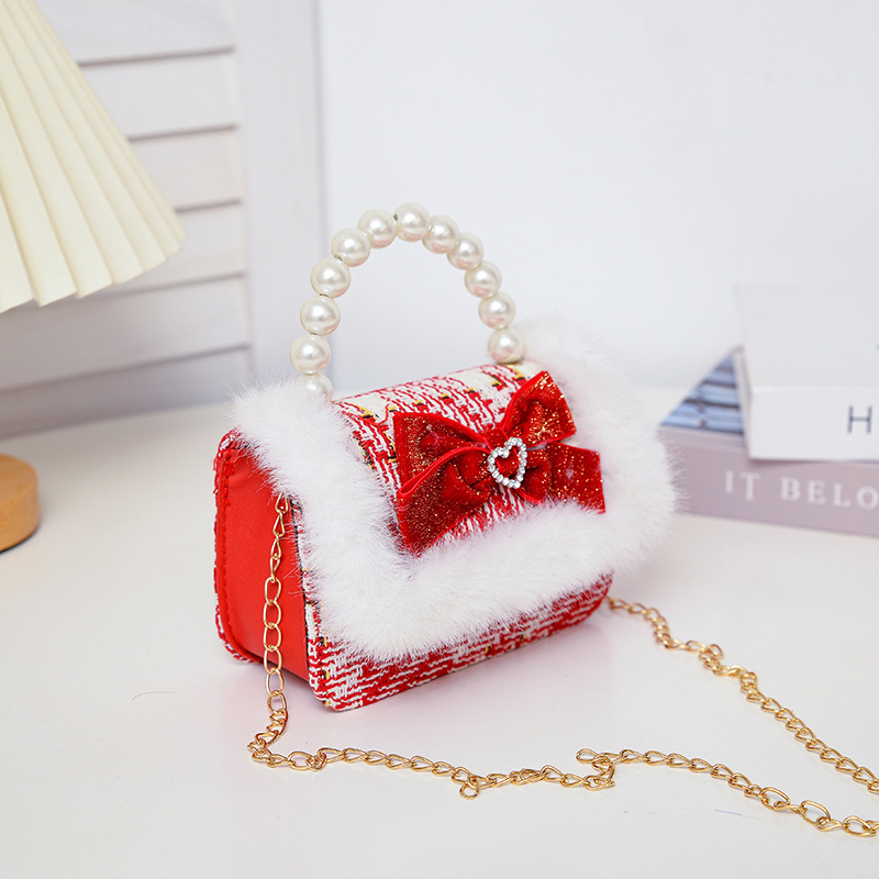 Bolsos infantiles, bolsos de arco de perlas, bolsos de mano, bolsos de Año Nuevo, bolsos de princesa de moda, bolsos de hombro