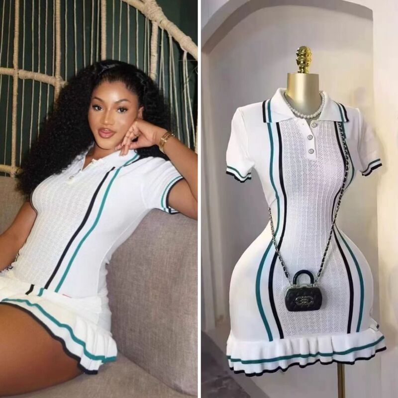 Cross-Border Foreign Trade Small Fragrant Knitted Dress Women's New French Retro Lapel Waist Slimming Ruffled Sweater