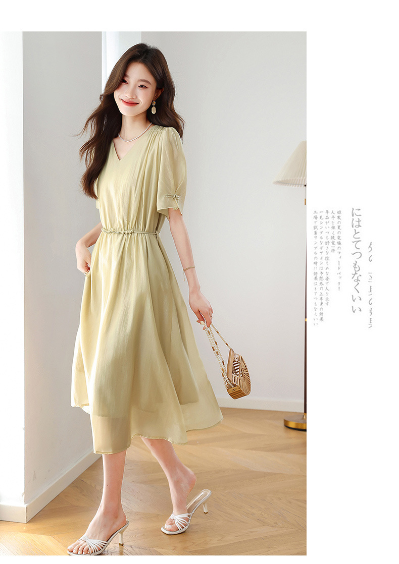 Đầm ôm body nữ cổ chữ V tay ngắn thiết kế eo ZQ2579 — Màu đỏ rượu, Màu kaki chi tiết 16