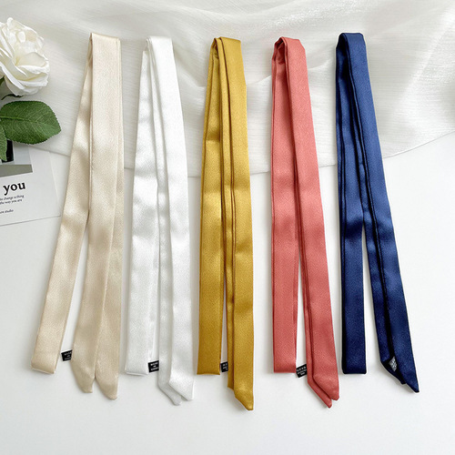 Korean version solid color narrow long small silk scarf for women versatile decorative bow hair tie bag hairband streamer small silk scarf
