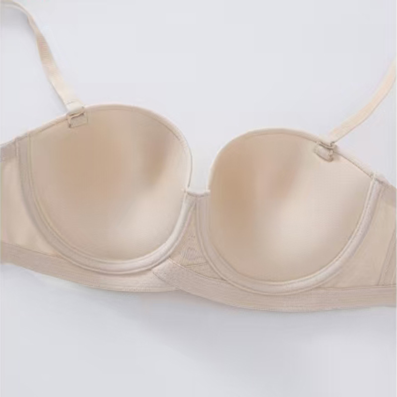 Inventario sexy ropa interior damas media taza brillante sin marcas sujetador de anillo de acero pequeño pecho reunido sin cinturón de hombro ropa interior sujetador