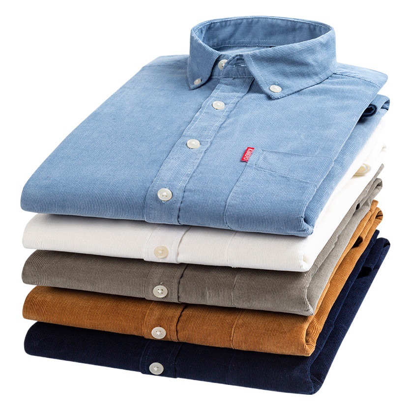 Camisa de algodón de los nuevos hombres Camisa de algodón de manga larga de pana camisa delgada retro estilo coreano cómodo transpirable transfronteriza