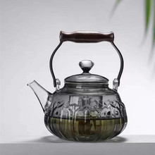 高颜值大容量透黑玻璃莲花提梁壶电陶炉烧水煮茶壶铜木把手泡茶壶