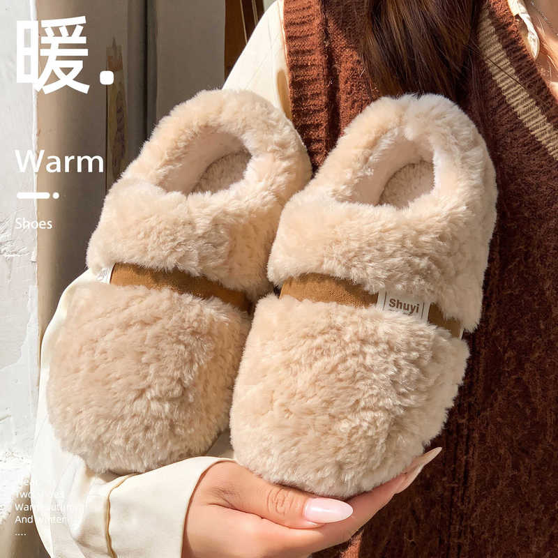 New winter collection: women's and men's fleece-lined, thick-soled, non-slip, and quiet indoor slippers, featuring cloud-like camel wool