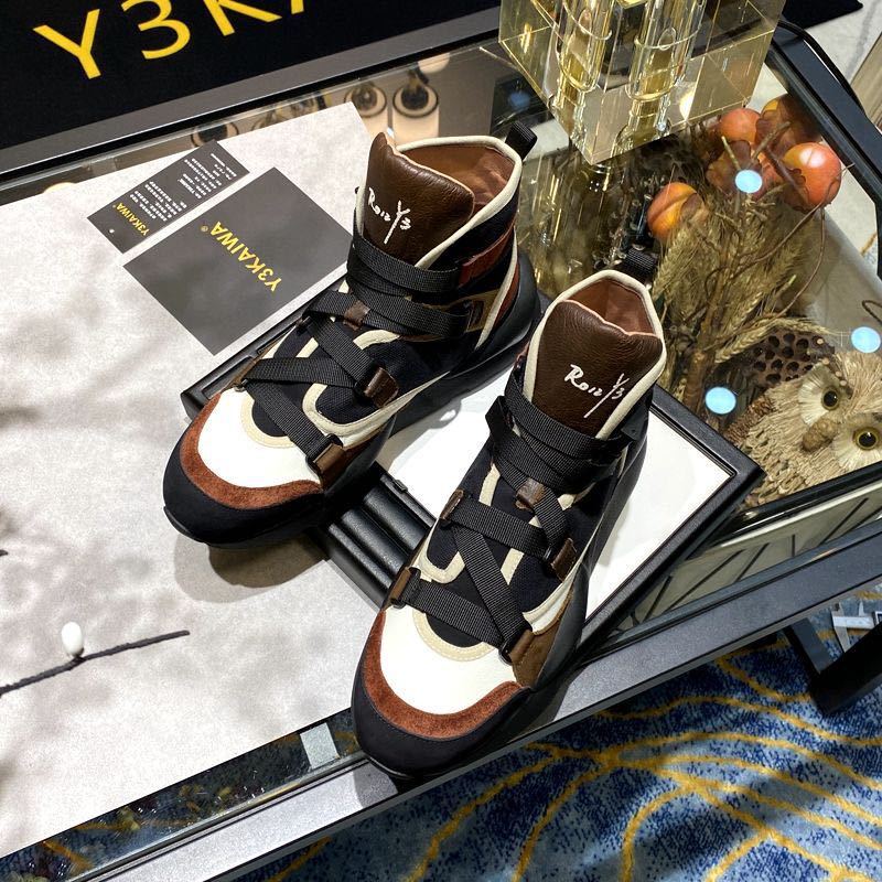 Summer Popular Trendy Men's Shoes Brown Canvas Shoes High-Top Shoes Men's Korean Style Trendy Versatile Genuine Leather Casual Sneakers