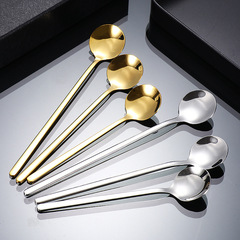 Stainless steel spoon, long handle ice spoon, high-looking coffee spoon, golden round spoon, household stirring spoon, souvenir wholesale