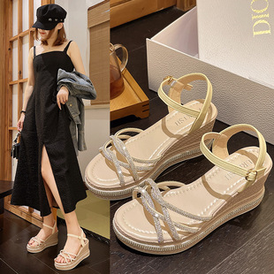 Women's Wedge Sandals 2024 Summer New Fashion Casual All-match Outer Wear Thick Bottom High Heel Roman Sandals