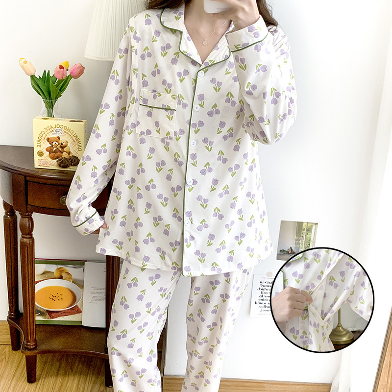 월간 의류 여름 얇은 산후 모성 수유 임산부 잠옷 봄, 가을, 겨울 10 월 월간 요양원 의류