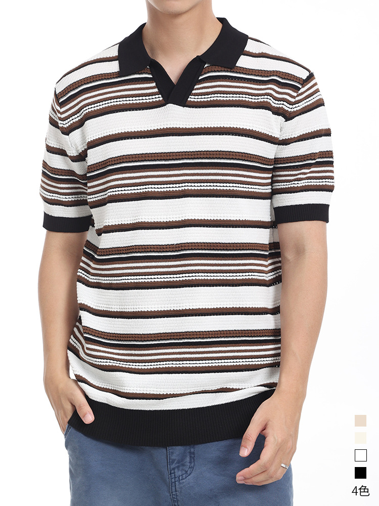 El estilo antiguo de alto nivel de hielo camiseta polo de punto hombre de verano gaviota cuello V camiseta de manga corta de negocios casual ropa de hombre