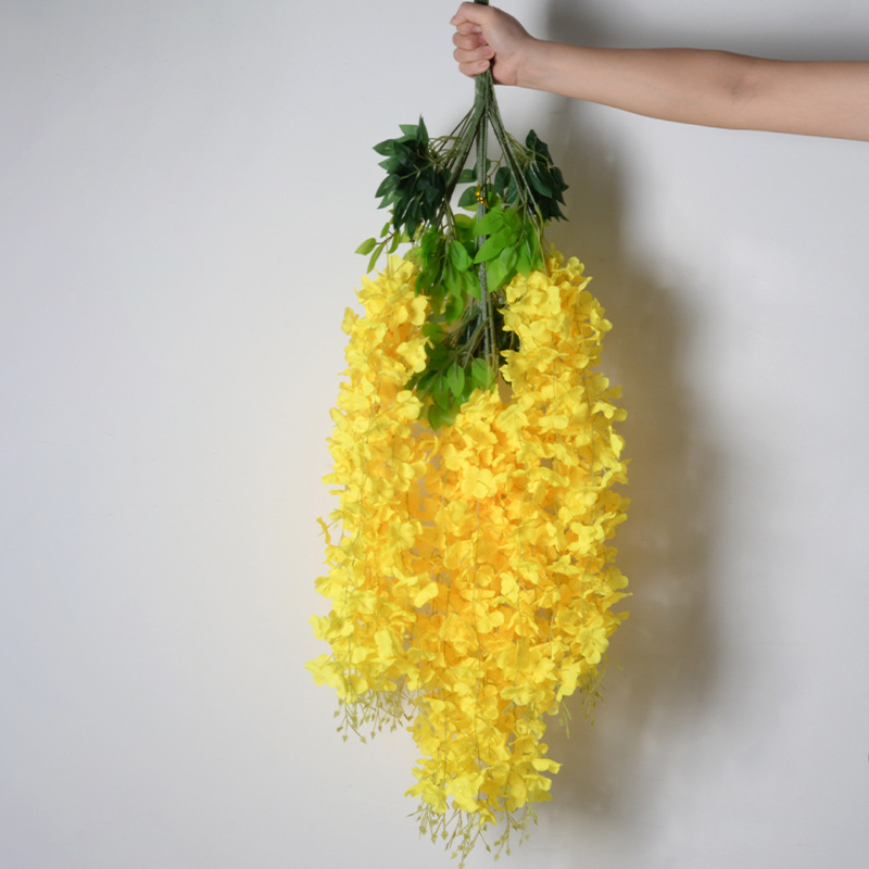 Flores de simulación 6 hojas de cifrado wisteria petal de feijano flor de arco de boda decoración de flores falsas de caña violeta