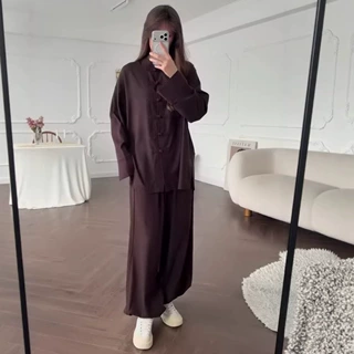 2026秋新欧美女装跨境外贸立领盘扣长袖开衫上衣宽松阔腿裤两件套